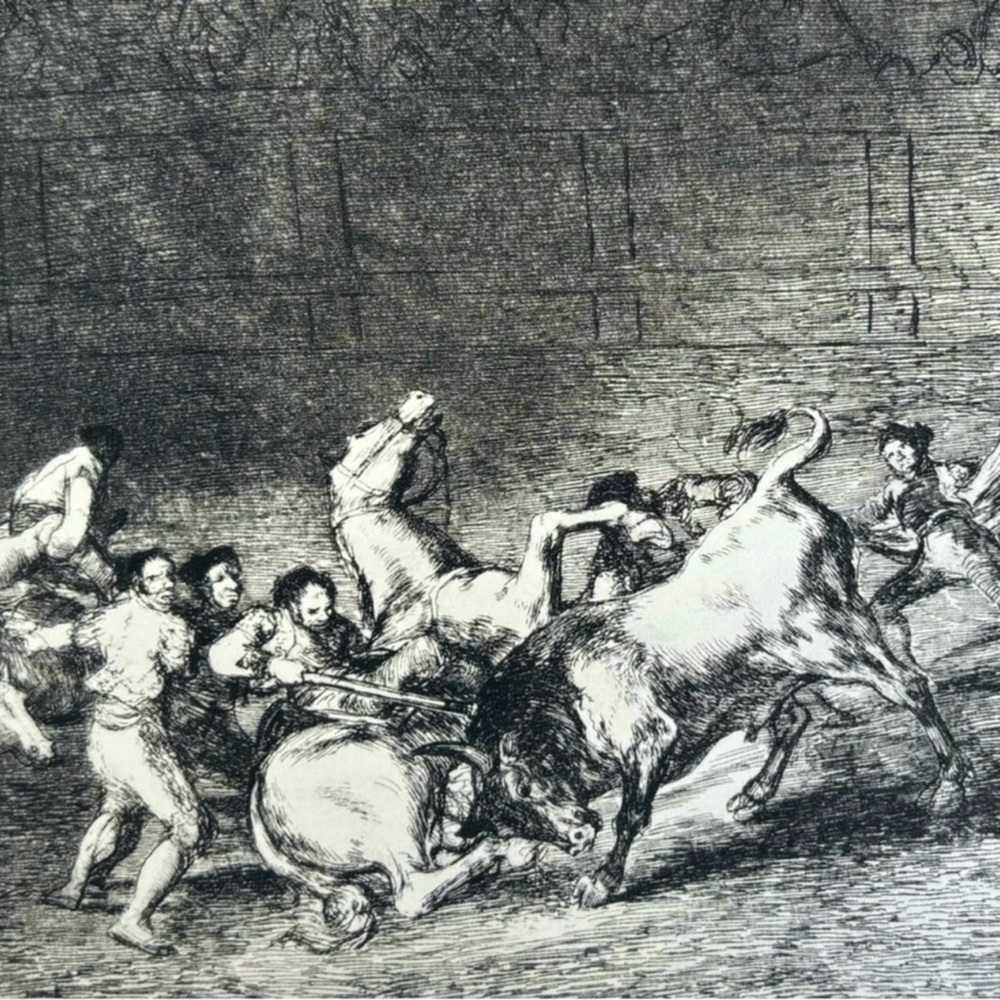 PICADORS, BULL Original Vintage Fine Art GOYA Spain Print 1960’s Printed Antique